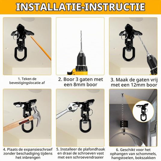 Schommelhaken 2 stuks 360° draaibaar van roestvrij staal tot 400 kg – ophanghaken – schommel accessoires