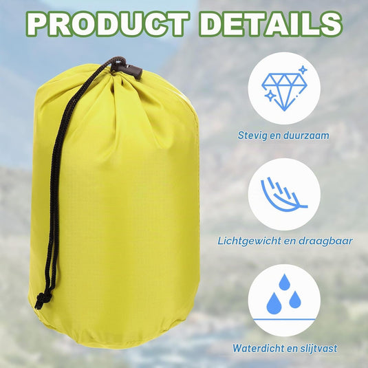 Waterdichte opbergzak 34,5 x 67 cm met trekkoord donkergroen – stuff sack – camping accessoires