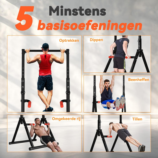 Opvouwbare power tower met verstelbare optrekstang en dip station tot 200 kg – pull-up bar – krachtstation