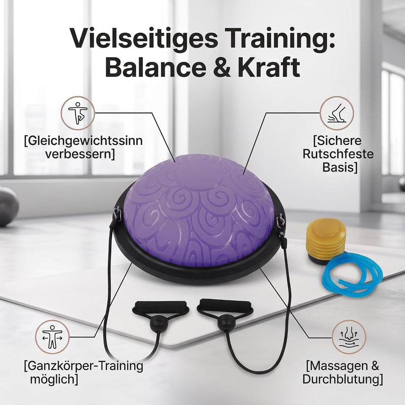 Chargez l'image dans la visionneuse de la galerie, Balanstrainer 46 cm met weerstandsbanden – antislip halve bal – core training – evenwichtstraining
