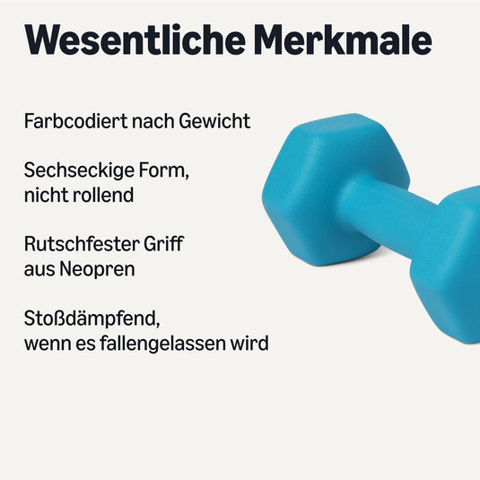 Amazon Basics Neopren Hanteln Gewichte, Hantelset, 2er-Set, 1–5kg, Sechseckig, für Krafttraining und Fitnesskurse