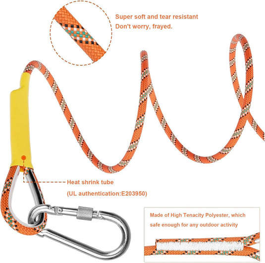 Statisch outdoor touw 10 m x 10 mm – met 2 karabijnhaken voor camping, vissen en survival