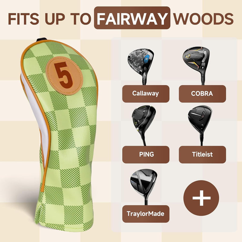 Laad afbeelding in Galerijviewer, Golfclub beschermhoezen 4 stuks met dambordpatroon van kunstleer voor driver fairway en hybrid – golfcovers – clubhoezen
