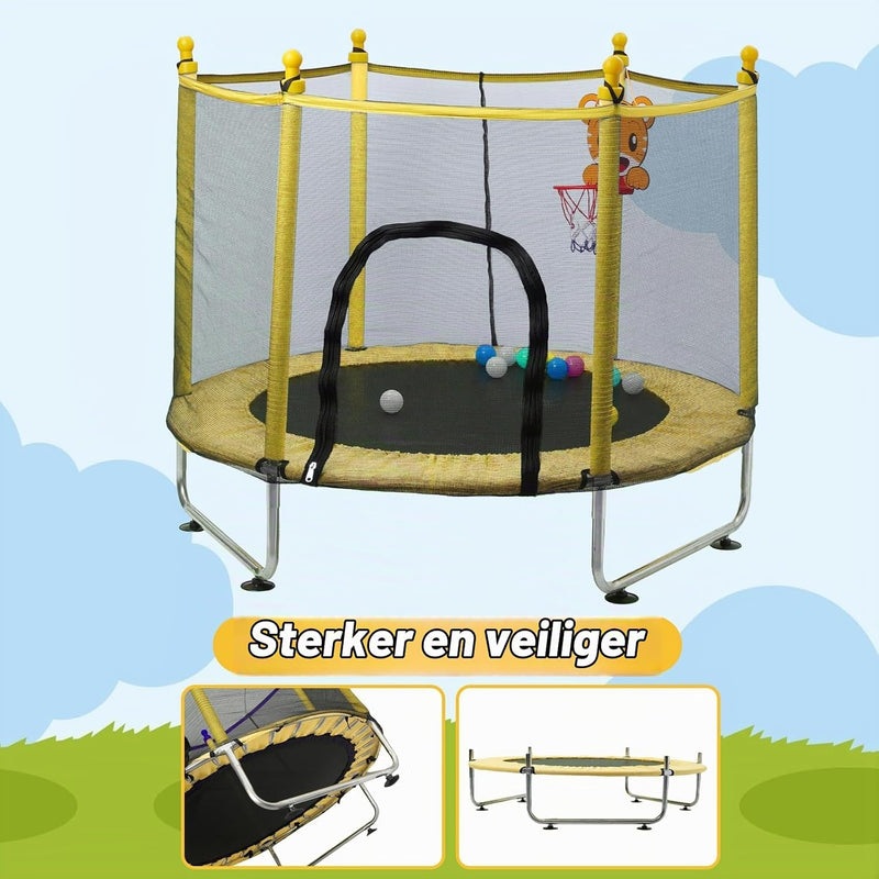 Laden Sie das Bild in Galerie -Viewer, Kindertrampoline 140 cm met veiligheidsnet en basketbalmand rood – trampoline – indoor outdoor

