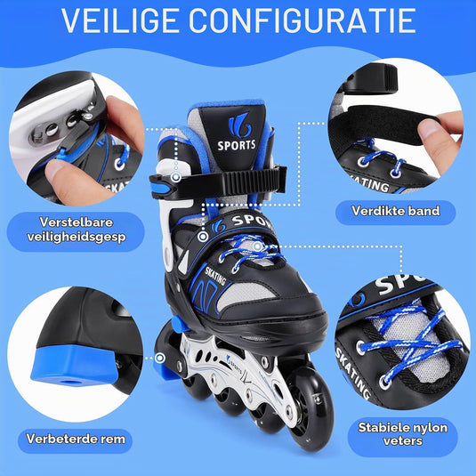 Verstelbare inline skates voor kinderen maat 32-36 met lichtgevende wielen – beginners rolschaatsen blauw