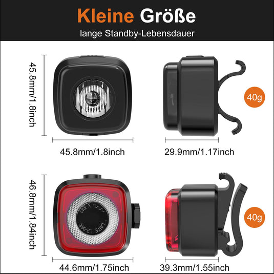 Antimi Fahrradleuchten-Set, StVZO-zugelassen Beleuchtungsset Led IPX5 Frontlicht + Rücklicht Fahrradlicht Set USB Typ C