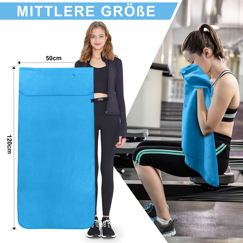 Load image into Gallery viewer, Fitnesshanddoek Microvezel 120x50 cm Sneldrogend met Ritsvak – Sporthanddoek – Reishanddoek
