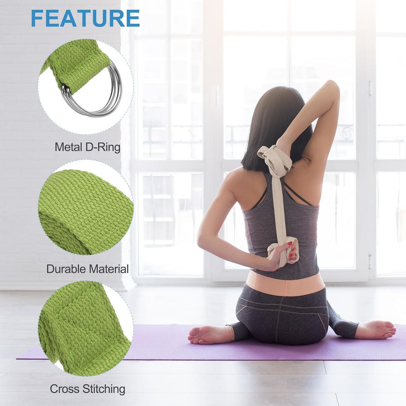 Carica immagine in Galleria Viewer, Yogariemen 10 stuks 180 x 3,8 cm van katoen met D-ring donkergroen – stretchbanden – yoga pilates accessoires
