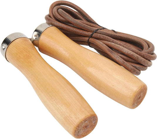 Verstelbaar leren springtouw met houten handgrepen