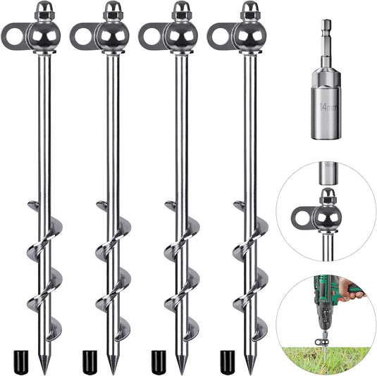 Grondankers 4 stuks 30 cm heavy duty met booradapter – trampoline ankers – stormankers