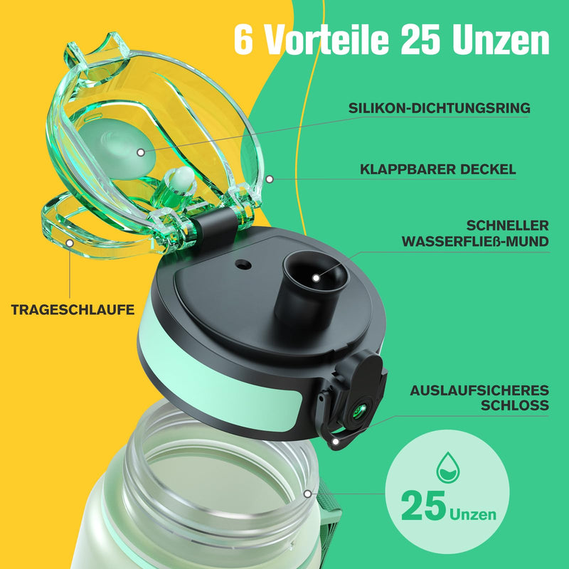 Load image into Gallery viewer, Drinkfles 750 ml BPA-vrij met tijdmarkeringen en lekvrije dop – waterfles – sportfles
