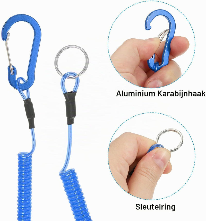 Chargez l'image dans la visionneuse de la galerie, Spiraalkoorden 3 stuks uitschuifbaar tot 150 cm met clip groen – veiligheidslijnen – outdoor accessoires
