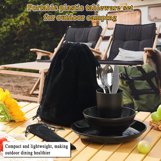 Campingservies set voor 1 persoon met bestek en tas