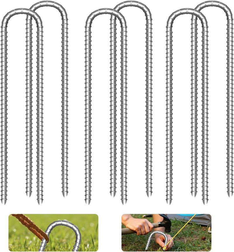 Laad afbeelding in Galerijviewer, Grondankers 6 stuks 30 cm U-vorm met schroefdraad – trampoline haringen – stormankers

