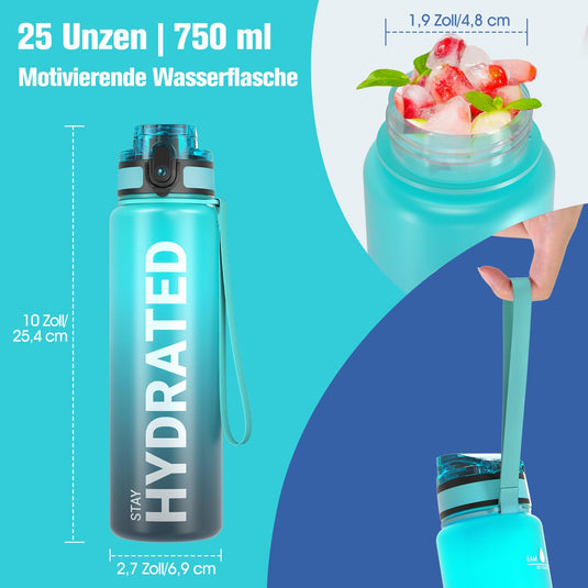 Drinkfles 750 ml BPA-vrij met tijdmarkeringen en lekvrije dop – waterfles – sportfles