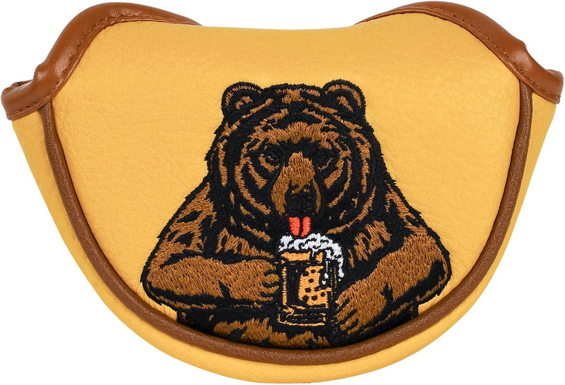 Load image into Gallery viewer, Golf putter beschermhoes met bierdrinkende beer borduurwerk voor DF3 hamerputters – mallet headcover – putterbescherming
