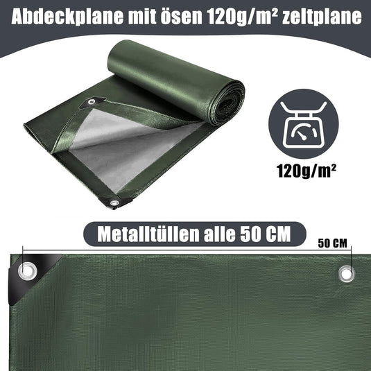 Waterdicht afdekzeil 2 x 6 meter 120 g/m² met ogen – PE dekzeil – beschermzeil