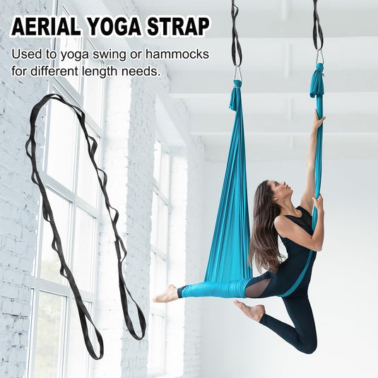 Sangles de suspension Daisy Chain 2 pièces 180 cm avec 12 boucles bleues – sangles en nylon réglables – accessoires de yoga aérien