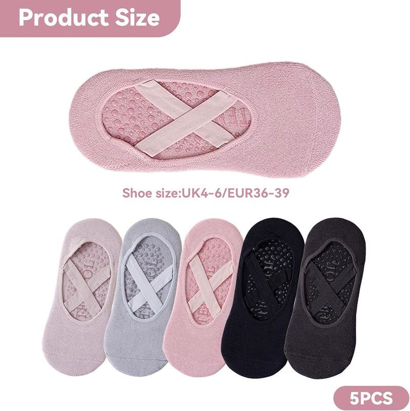 Load image into Gallery viewer, Pilates antislip sokken dames 5 paar met siliconen grip en kruisbanden – yoga sokken – fitness sokken
