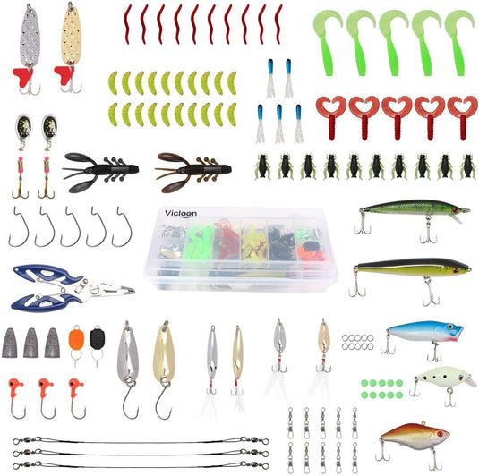Kunstköder-Set mit 120 Teilen, Spinnern, Softbaits und Hardbaits inklusive Aufbewahrungsbox – Raubfischköder – Angelzubehör