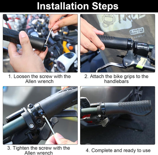 Ergonomische fietshandvatten 22 mm zwart met inbussleutel