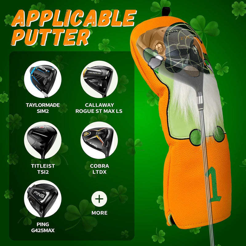 Load image into Gallery viewer, Golfclub beschermhoes van kunstleer met Ierse kabouter voor driver en houten golfclubs – golfheadcover – golfdecoratie
