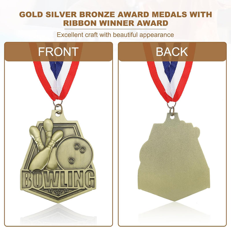 Load image into Gallery viewer, Bowling medaille goud met rood-wit-blauw neklint – sportmedaille – prijs en trofee
