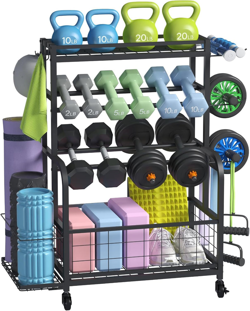 Laden Sie das Bild in Galerie -Viewer, Home gym opbergrek met wielen voor dumbbells en fitnessaccessoires
