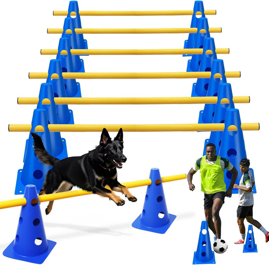 Agility hindernisset met 10 kegels en 5 verstelbare stangen oranje – hondentraining – sporthorden