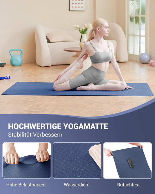 Good Nite Yogamat, Gymnastiek, Pilates Oefenmat voor vrouwen, antislip, dik 6 mm met draagriem, Tpe, 183 x 61 x 0,6 cm