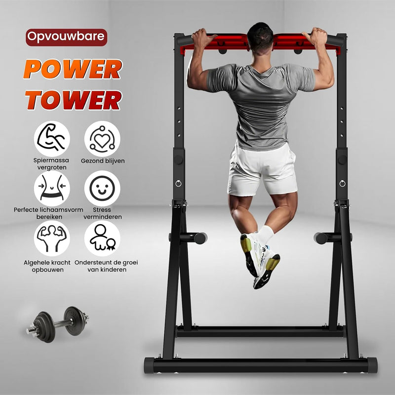 Laden Sie das Bild in Galerie -Viewer, Opvouwbare power tower met verstelbare optrekstang en dip station tot 200 kg – pull-up bar – krachtstation
