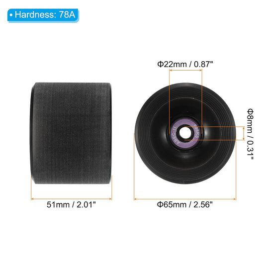 Longboard wielen 65 x 51 mm 78A met ABEC-11 lagers 4 stuks zwart – cruiser skateboard wielen