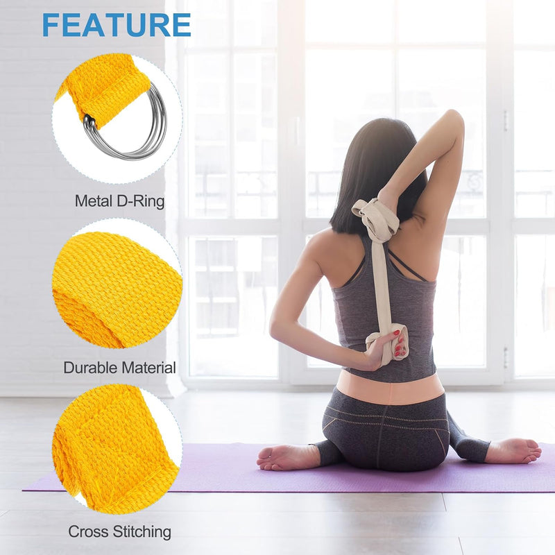 Laad afbeelding in Galerijviewer, Yogariemen 6 stuks 180 x 3,8 cm van katoen met D-ring bruin – stretchbanden – yoga pilates accessoires
