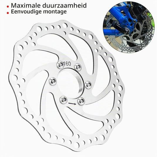 Fietsremschijf 160 mm van roestvrij staal met flensadapter en 6 bevestigingsbouten – remrotor – schijfremonderdelen