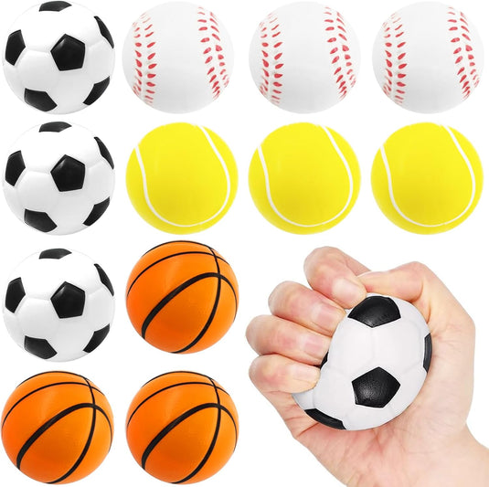 Mini sportballen 12 stuks zachte stressballen 5 cm – voetbal basketbal tennis en honkbal