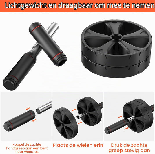 Ab roller met verstelbare dubbele wielen en kniemat tot 200 kg – buikspiertrainer – ab wheel