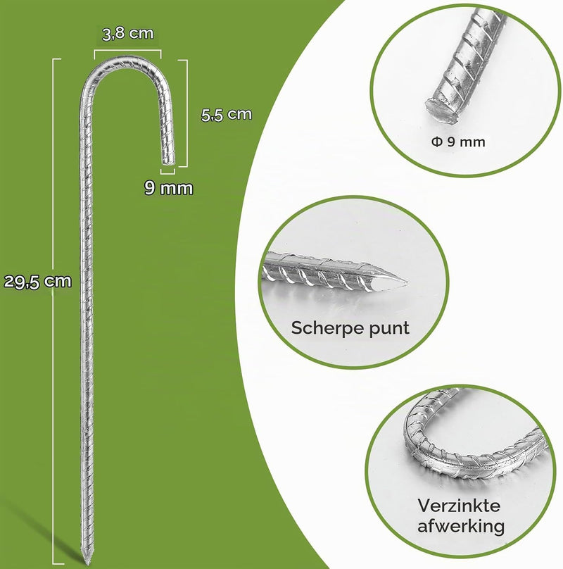 Load image into Gallery viewer, Grondpennen 6 stuks 30 cm van verzinkt staal met J-haak – trampoline ankers – grondankers

