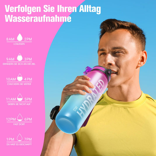 Drinkfles 750 ml BPA-vrij met tijdmarkeringen en lekvrije dop – waterfles – sportfles