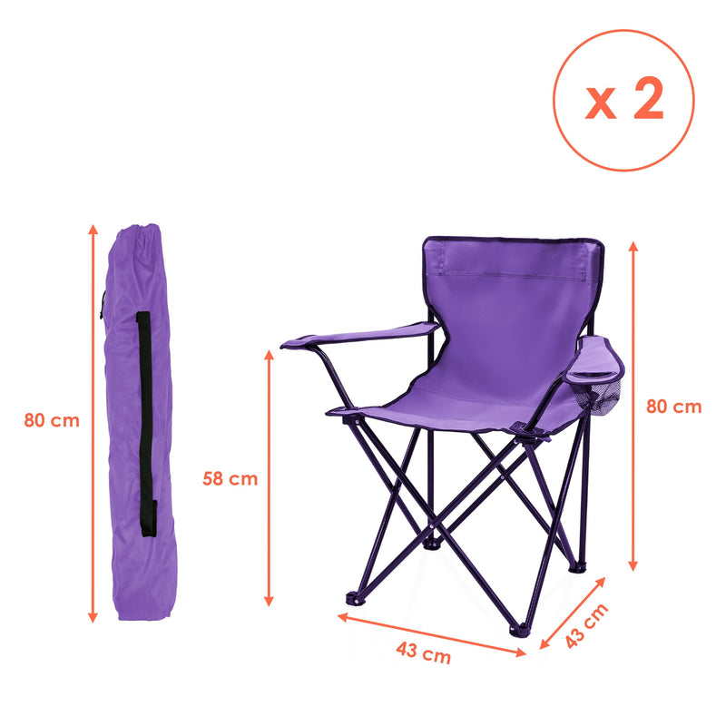 Chargez l'image dans la visionneuse de la galerie, Campingstoelen Opvouwbaar 2 Stuks met Bekerhouder tot 100 kg – Vouwstoel – Kampeerstoel
