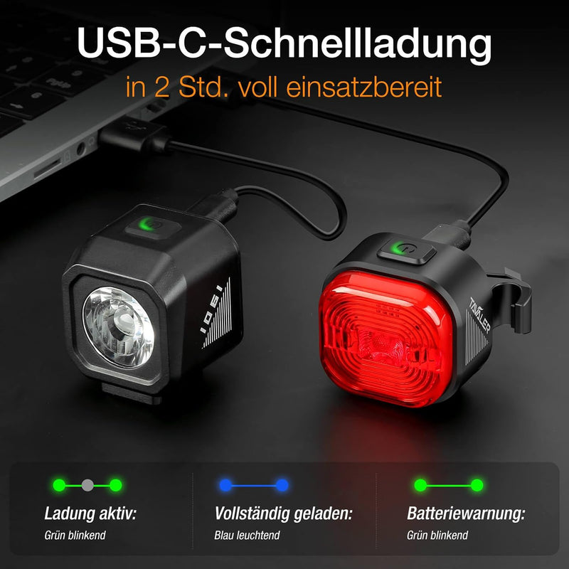 Load image into Gallery viewer, Oplaadbare fietsverlichting set USB-C IPX5 met voorlicht en achterlicht – fietslamp – LED fietslicht
