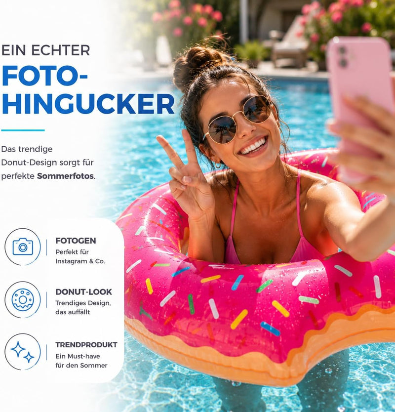 Load image into Gallery viewer, Opblaasbare gebeten donut roze Ø 120 cm zwemring zwemring - zwembad &amp; water met bekerhouder voor kinderen &amp; volwassenen (roze donut)
