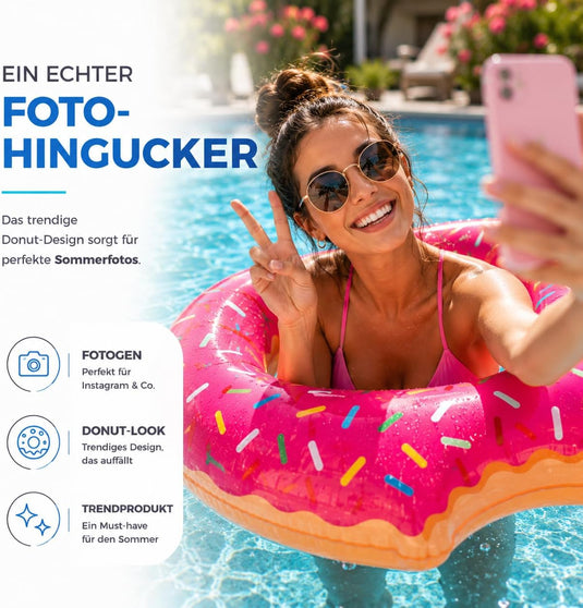 Opblaasbare gebeten donut roze Ø 120 cm zwemring zwemring - zwembad & water met bekerhouder voor kinderen & volwassenen (roze donut)
