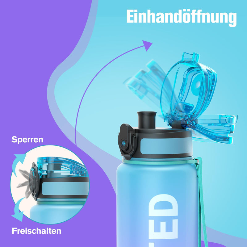 Load image into Gallery viewer, Drinkfles 750 ml BPA-vrij met tijdmarkeringen en lekvrije dop – waterfles – sportfles

