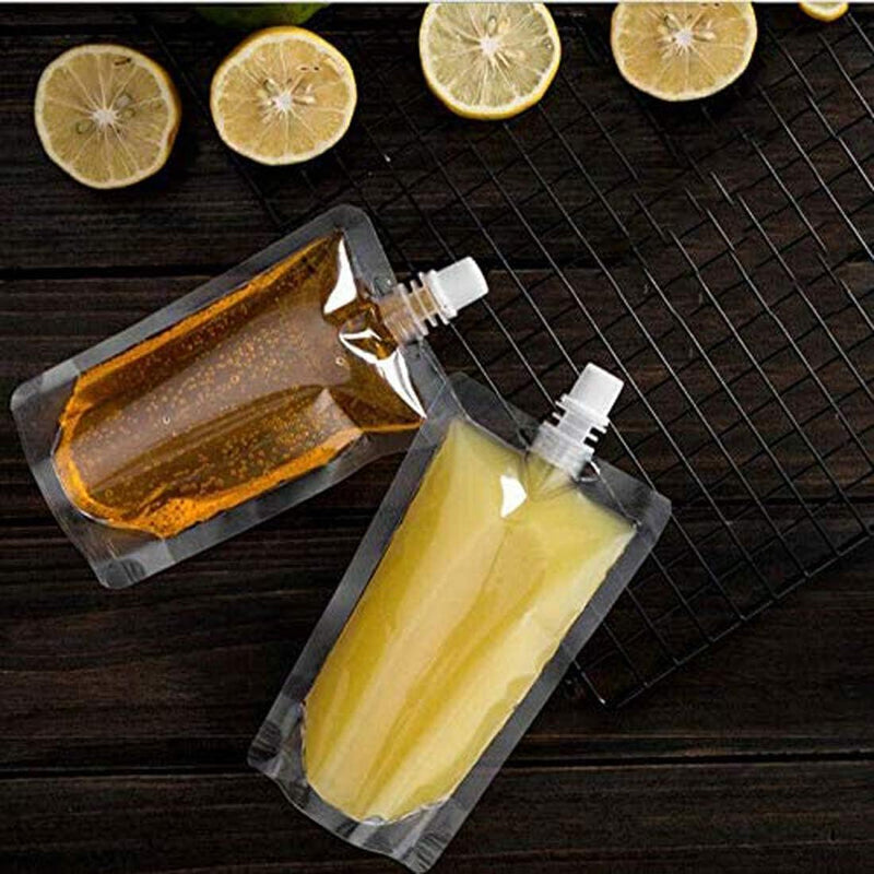 Load image into Gallery viewer, 50 Dranken zakken, transparante smoothie zak container, zware hand-held lek-proof en verzegelbare drankzak, 238.1 g voor bevroren sap drankflessen, een plastic trechter (250ml)
