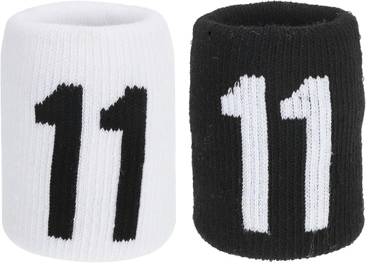 Sport polszweetbanden 2 stuks 9 x 8 cm zwart-wit met nummer 11 – absorberende polsbandjes – fitness accessoires