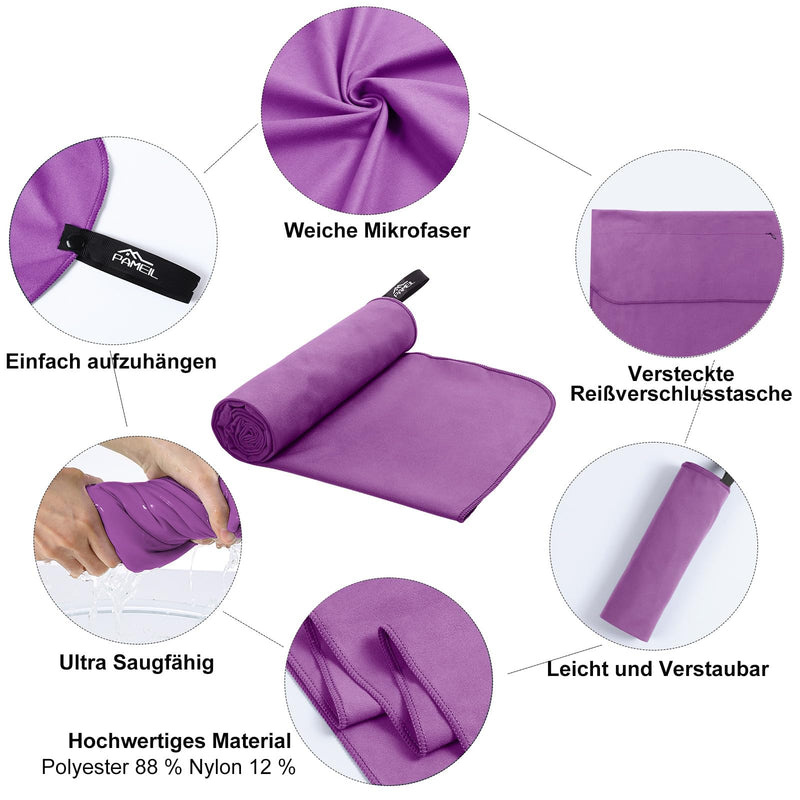 Load image into Gallery viewer, Fitnesshanddoek Microvezel 120x50 cm Sneldrogend met Ritsvak – Sporthanddoek – Reishanddoek
