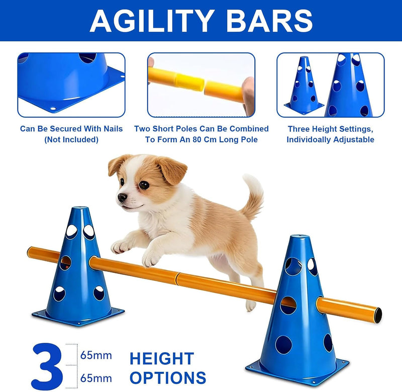 Chargez l'image dans la visionneuse de la galerie, Agility hindernisset met 10 kegels en 5 verstelbare stangen – hondentraining – behendigheidsset
