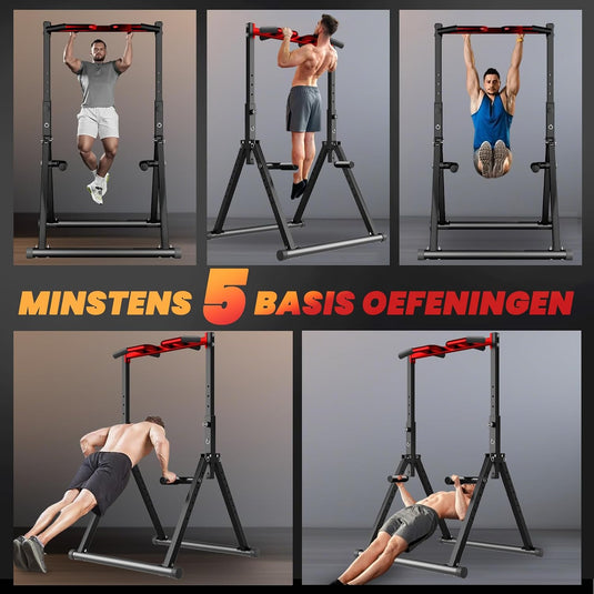 Opvouwbare power tower met verstelbare optrekstang en dip station tot 200 kg – pull-up bar – krachtstation