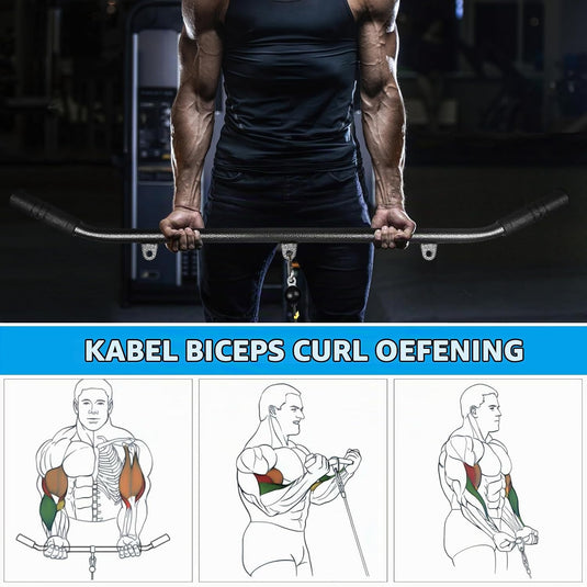 Steel lat pulldown bar with 3 attachment points and non-slip handles – cable pull bar – back training