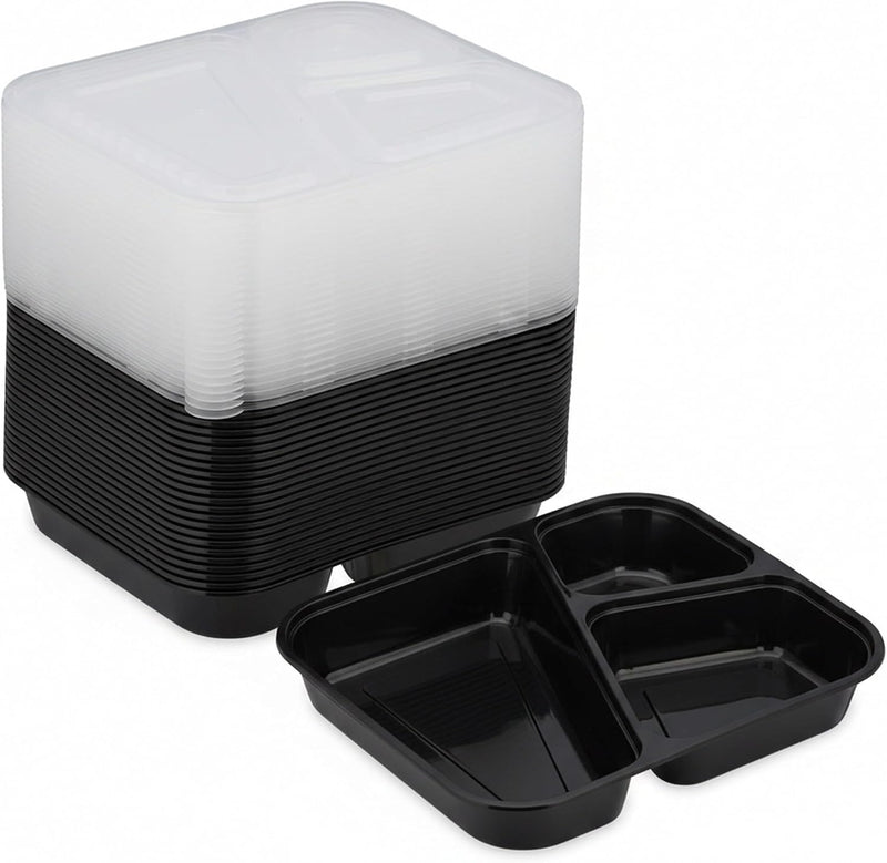 Laad afbeelding in Galerijviewer, Meal prep bakjes set van 24 met 3 vakken zwart

